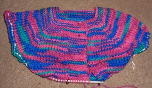 A 6 month sized cardigan for the Church Craft Sale May 30th.